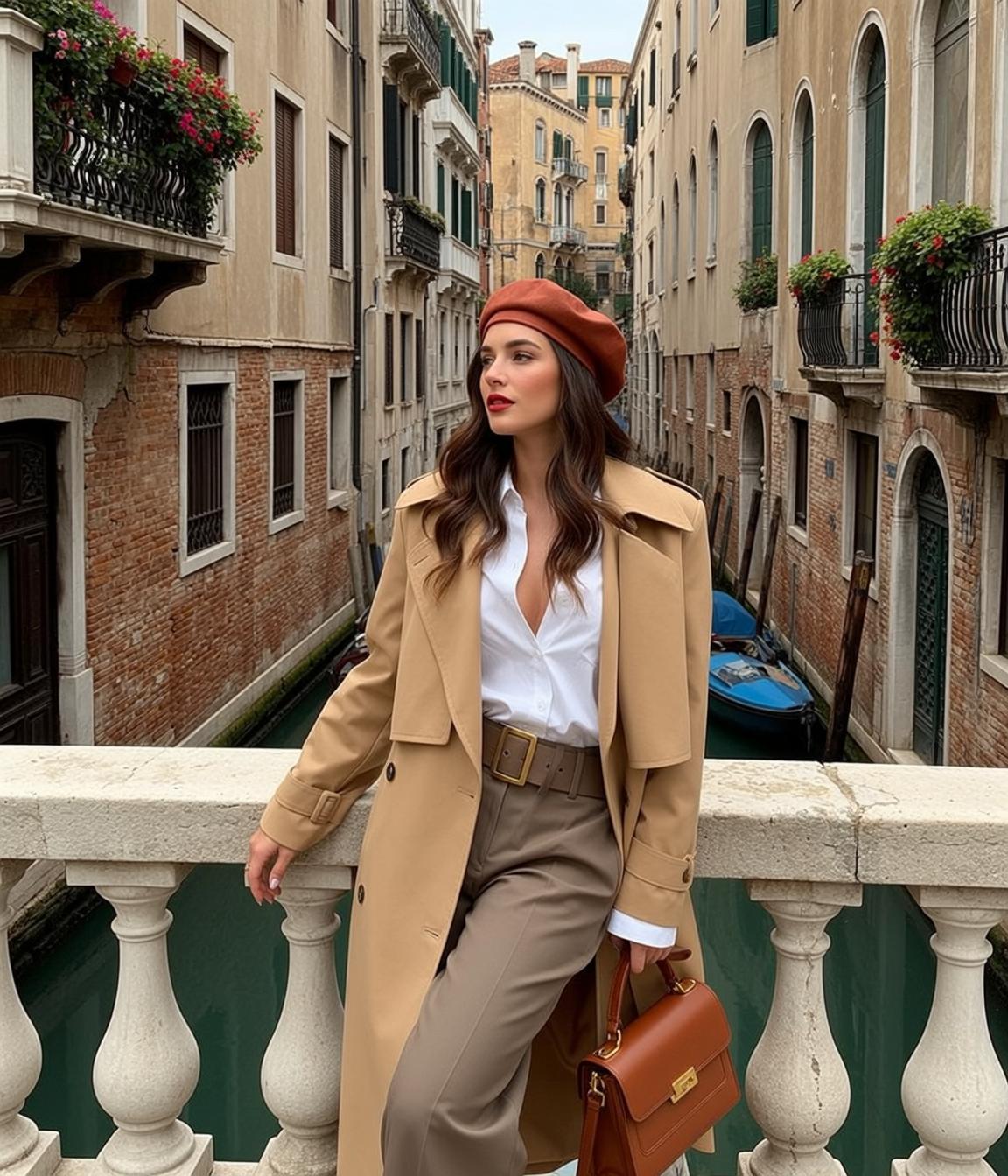 Venice Canal Fashion Shoot Trench Coat Woman