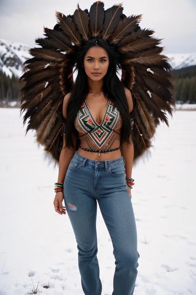 Feather Headdress Snowy Mountains Beaded Jewelry