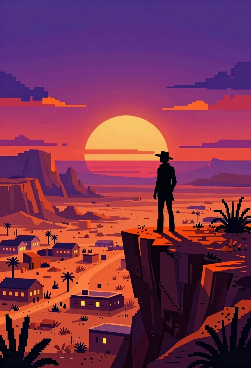 Digital Art Illustration Lone Figure Silhouetted Cliff Edge Overlooking Vast reference photo