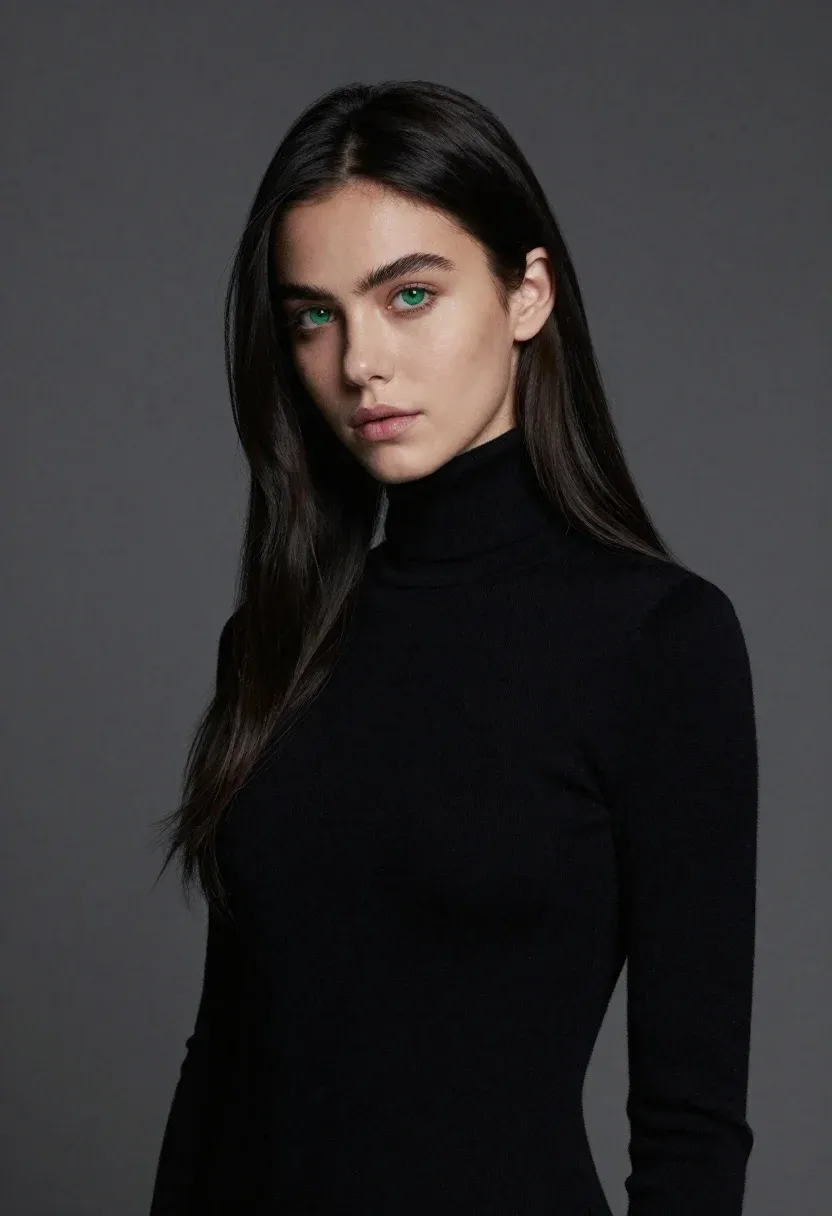 High-fashion Portrait Woman With Long Straight Black Hair And Striking