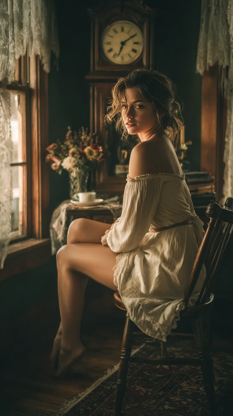 Peasant Dress By Grandfather Clock Vintage Room
