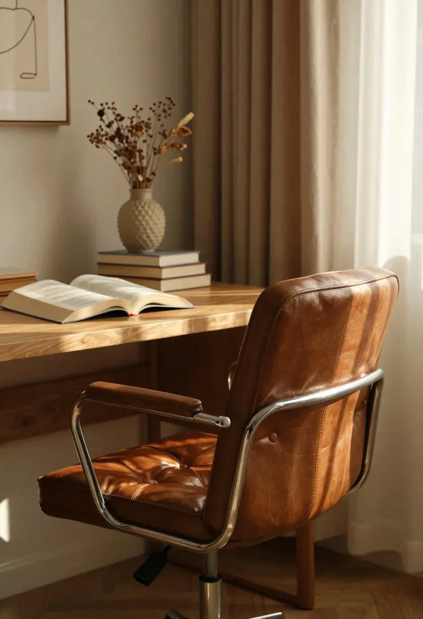Cozy Study Corner Bathed Warm Afternoon Light With Vintage Leather