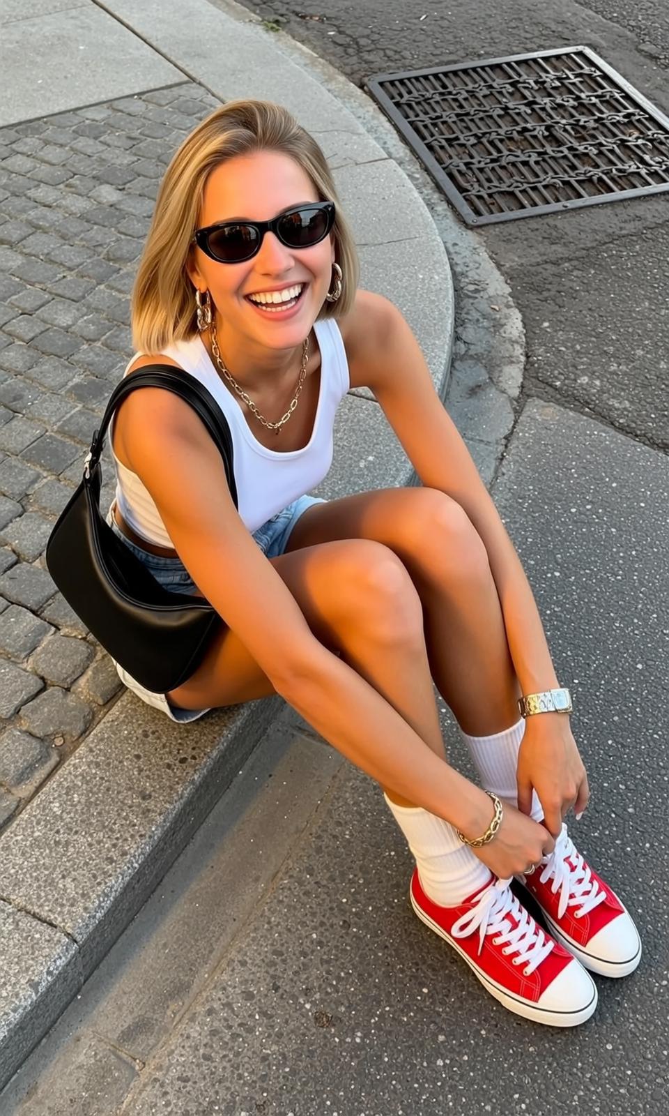 Explore Sitting Curb Her Legs Bent Crossed