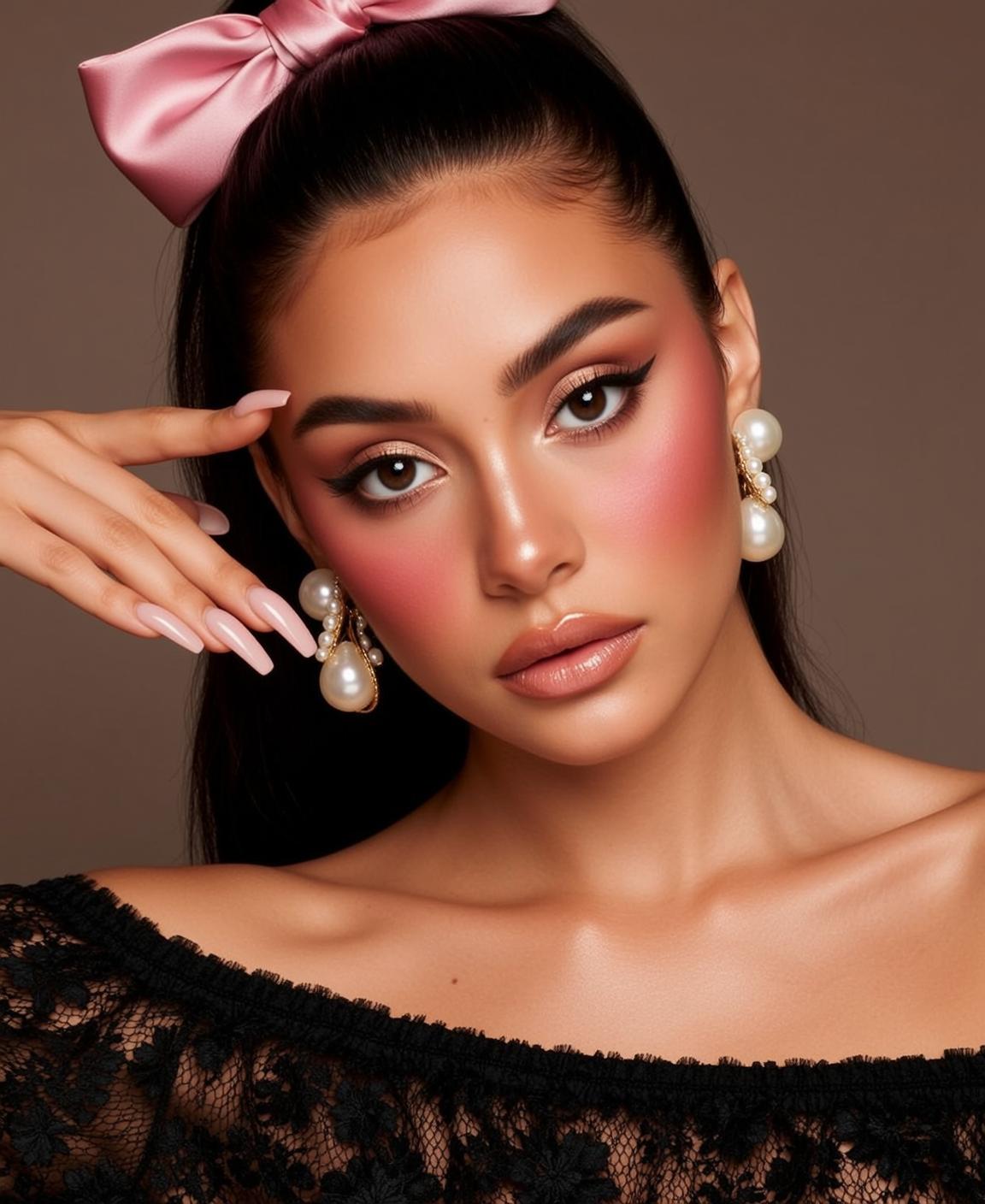 Black Lace Pink Bow