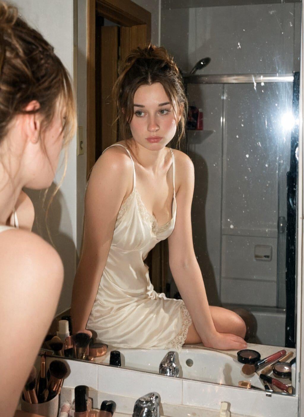 Mirror Reflection Vanity Counter Thighs Up