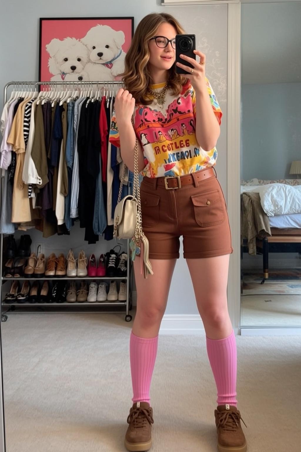 Graphic Tee Shorts Pink Socks