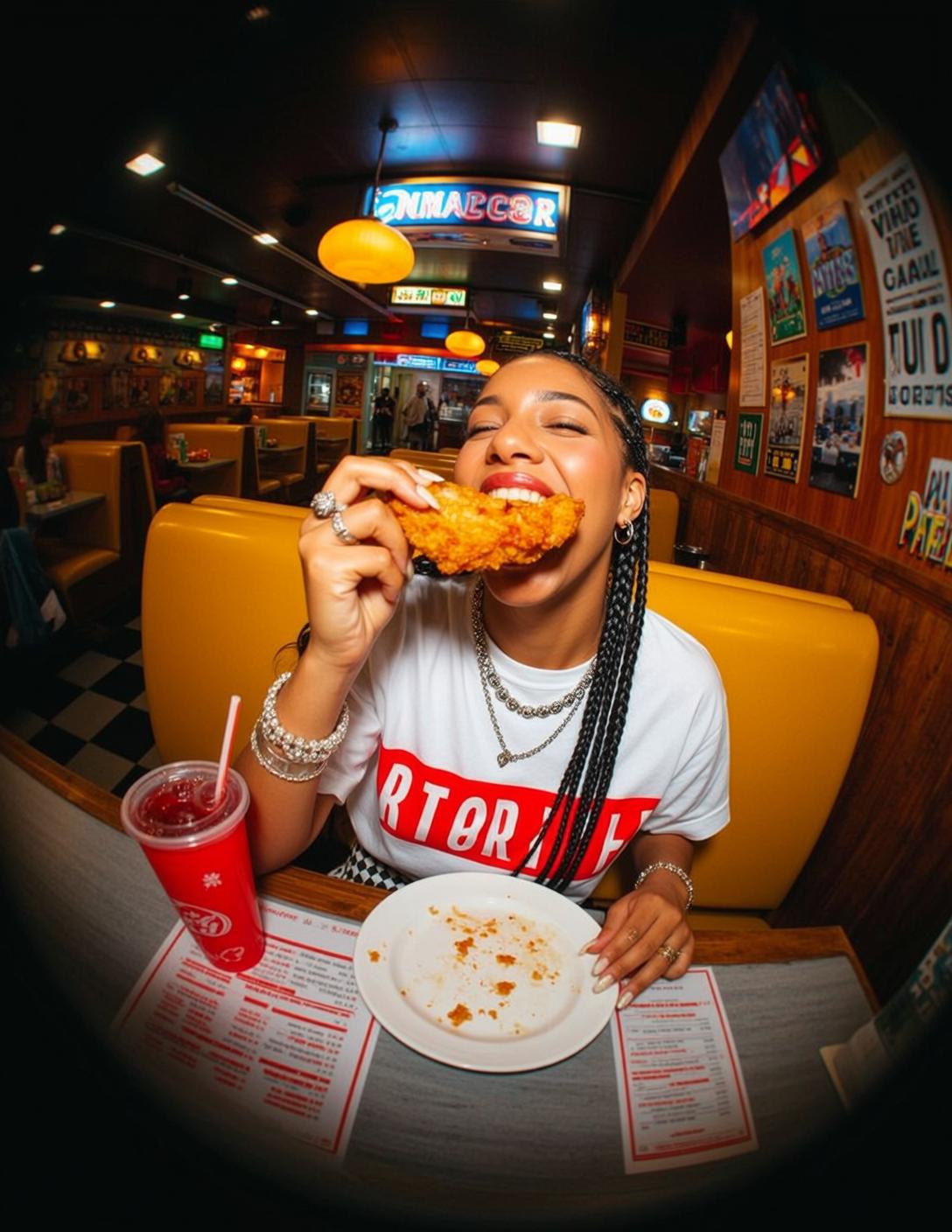 Fried Chicken Checkered Skirt Scene