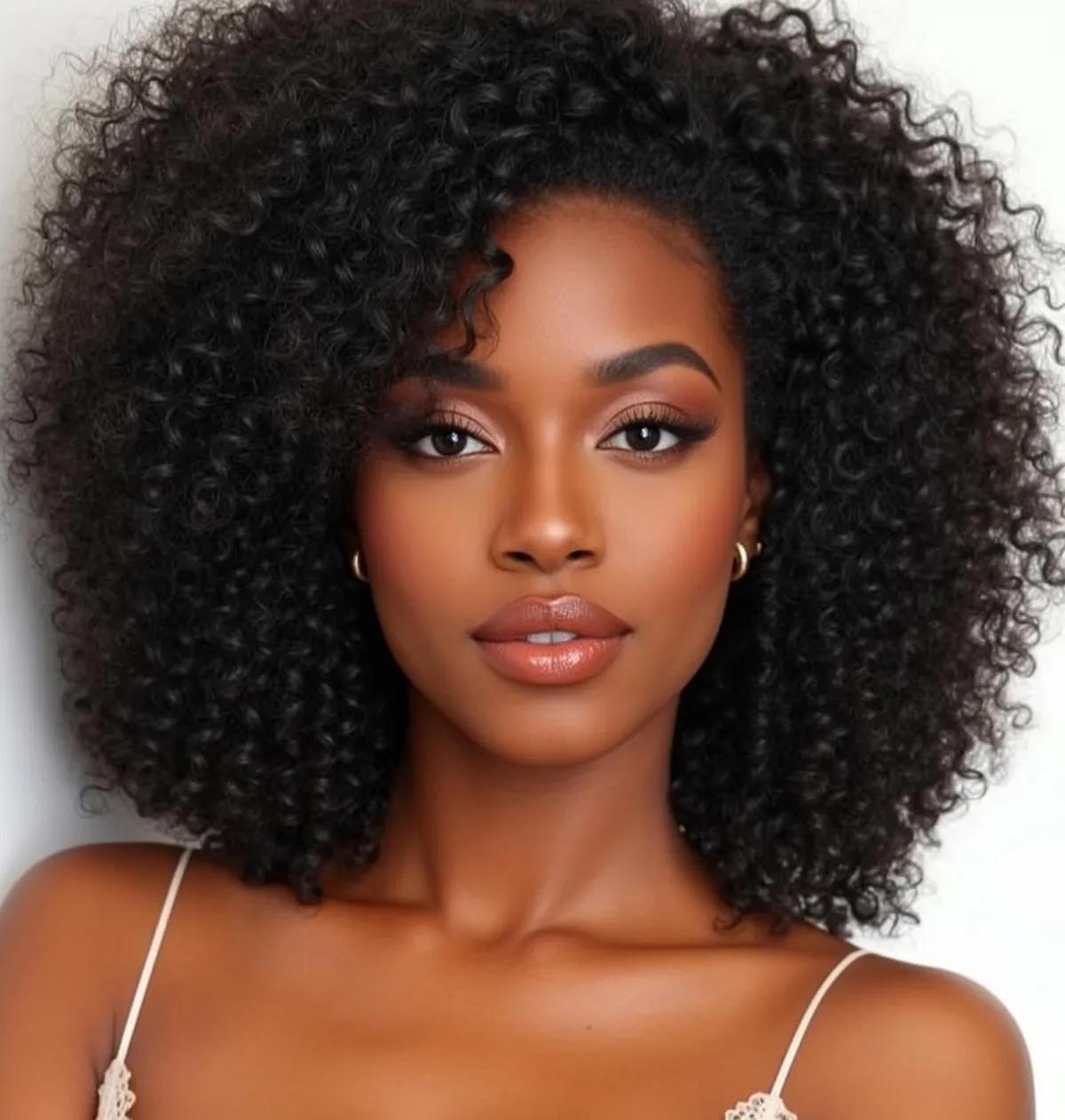 Black Woman Gold Hoops White Camisole Studio