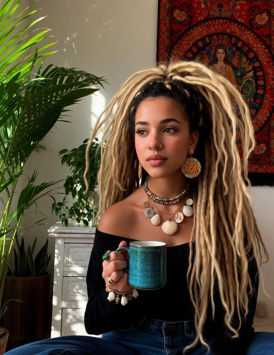 Makeup Photorealistic Young Long Blonde Dreadlocks Styled