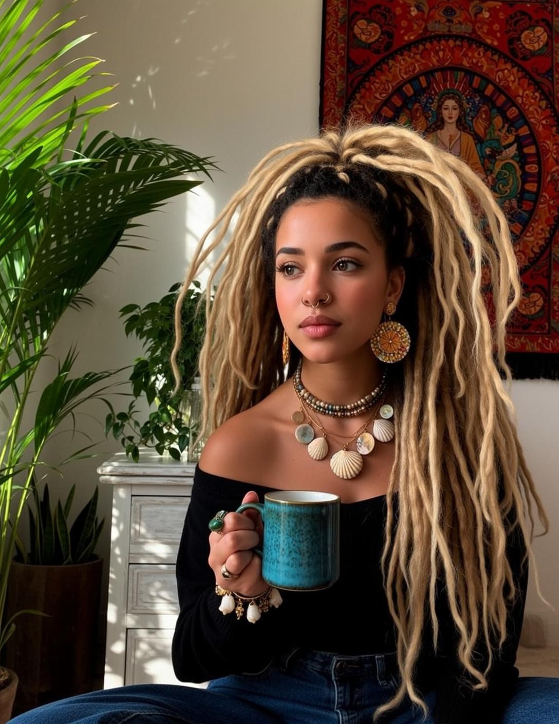 Makeup Photorealistic Young Long Blonde Dreadlocks Styled