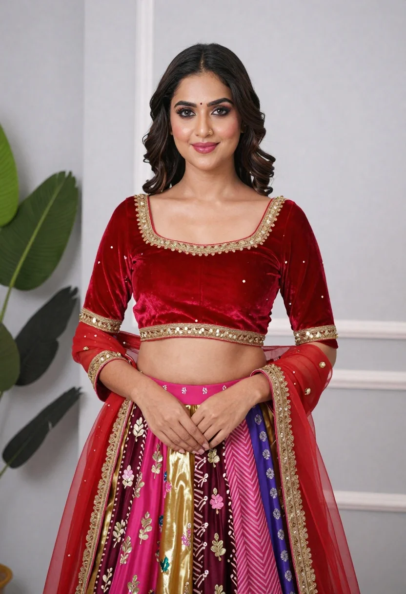 Beautiful Woman Stands Poised Pose Wearing Elaborate Traditional Indian Outfit reference photo