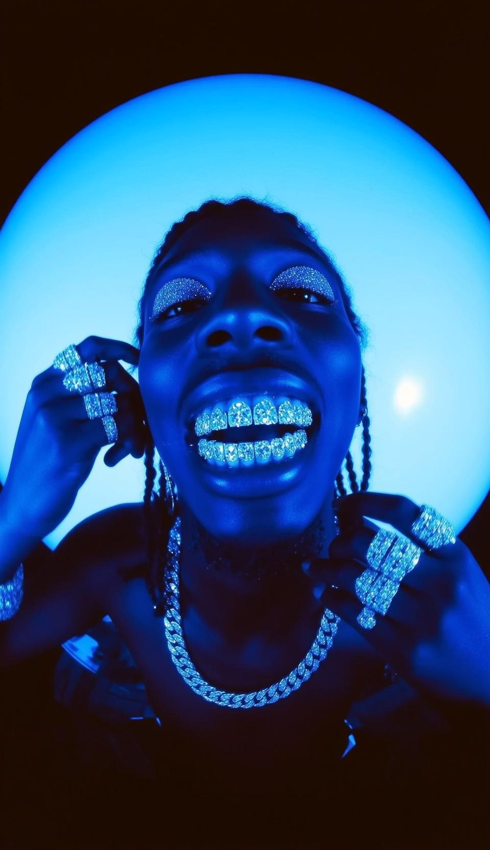 Fisheye Close-up Braided Hair Dark Skin Grillz