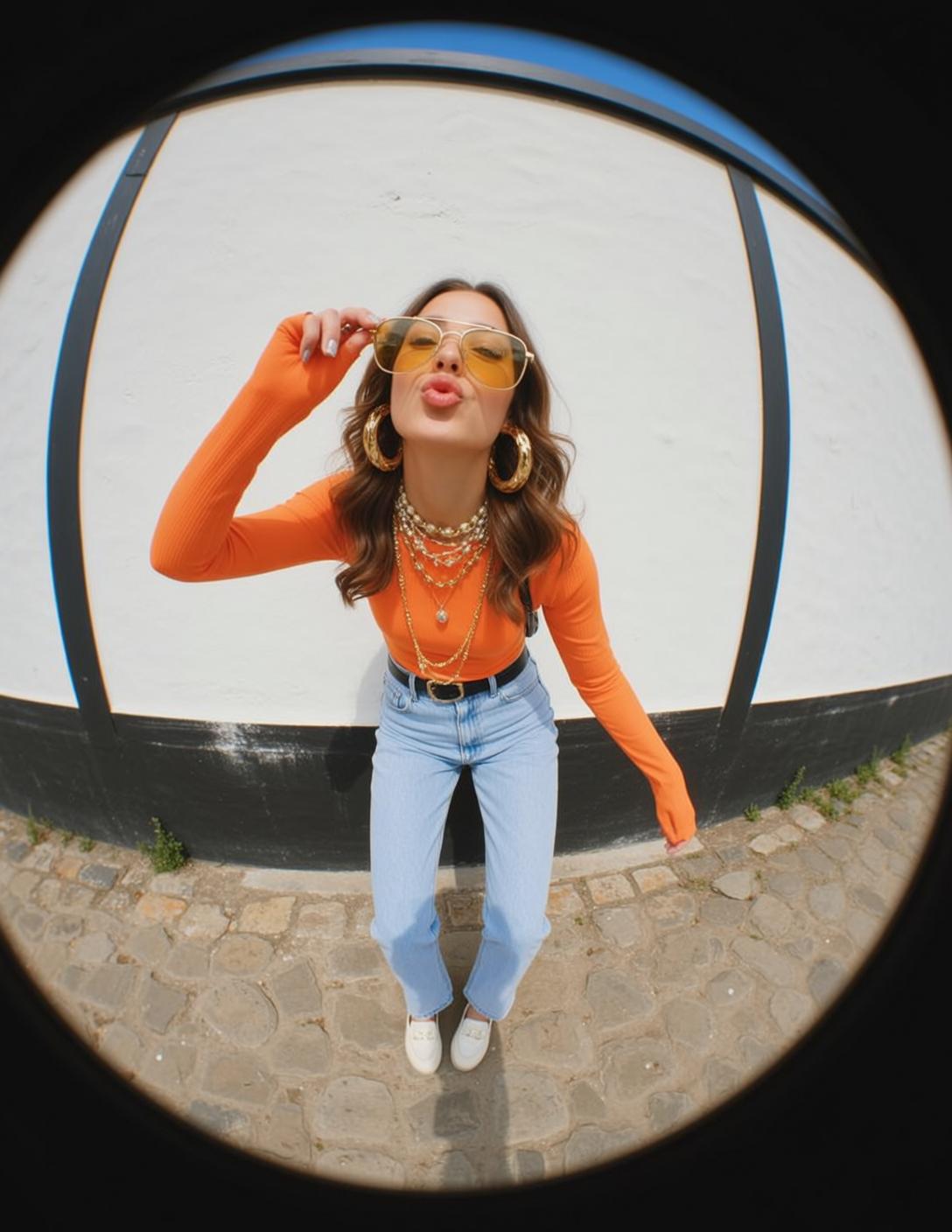 Orange Shirt Yellow Lens Pose
