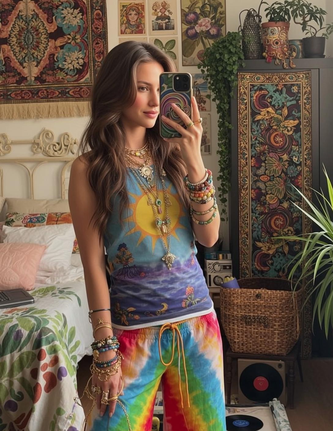 Rainbow Sweatpants Bedroom Selfie