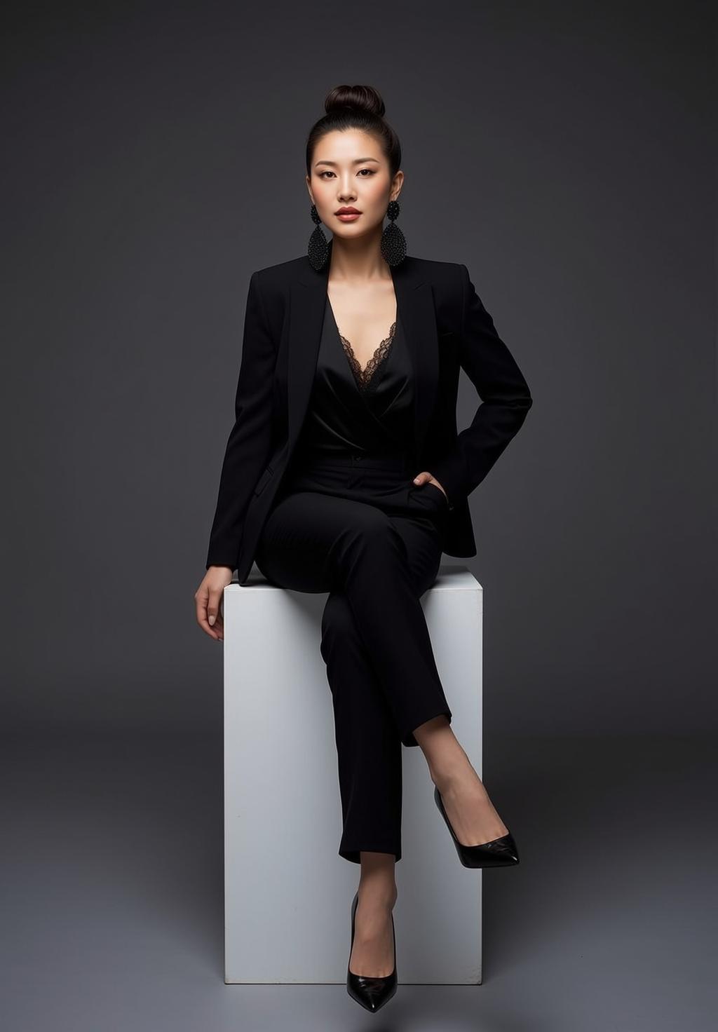 Luxury Young Asian Black Styled Top Bun