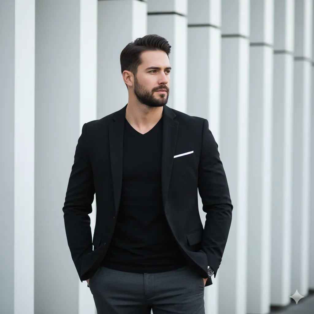 Man In Black Blazer And T-shirt