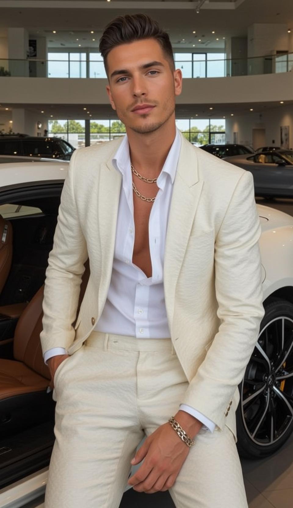Young Dark Brown Styled Tanned Open White