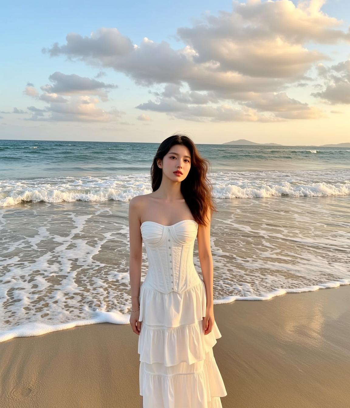 White Ruffled Dress Sandy Beach