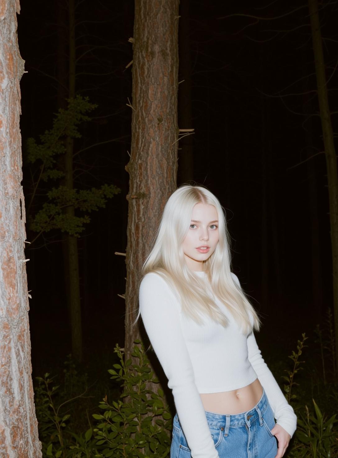 Explore Stands Forest Night Her Body Angled