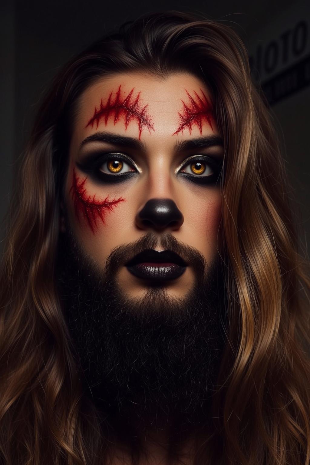 Halloween Makeup Beard Long Hair Wavy Brown
