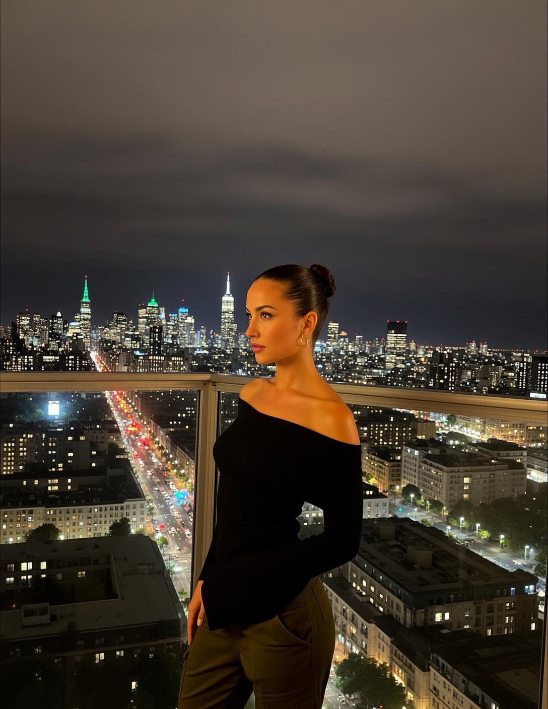 Explore Stands Balcony Night Her Body Angled