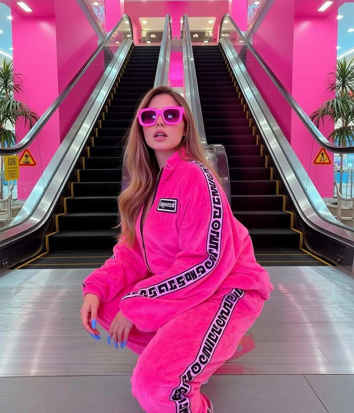 Pink Velour Escalator Look