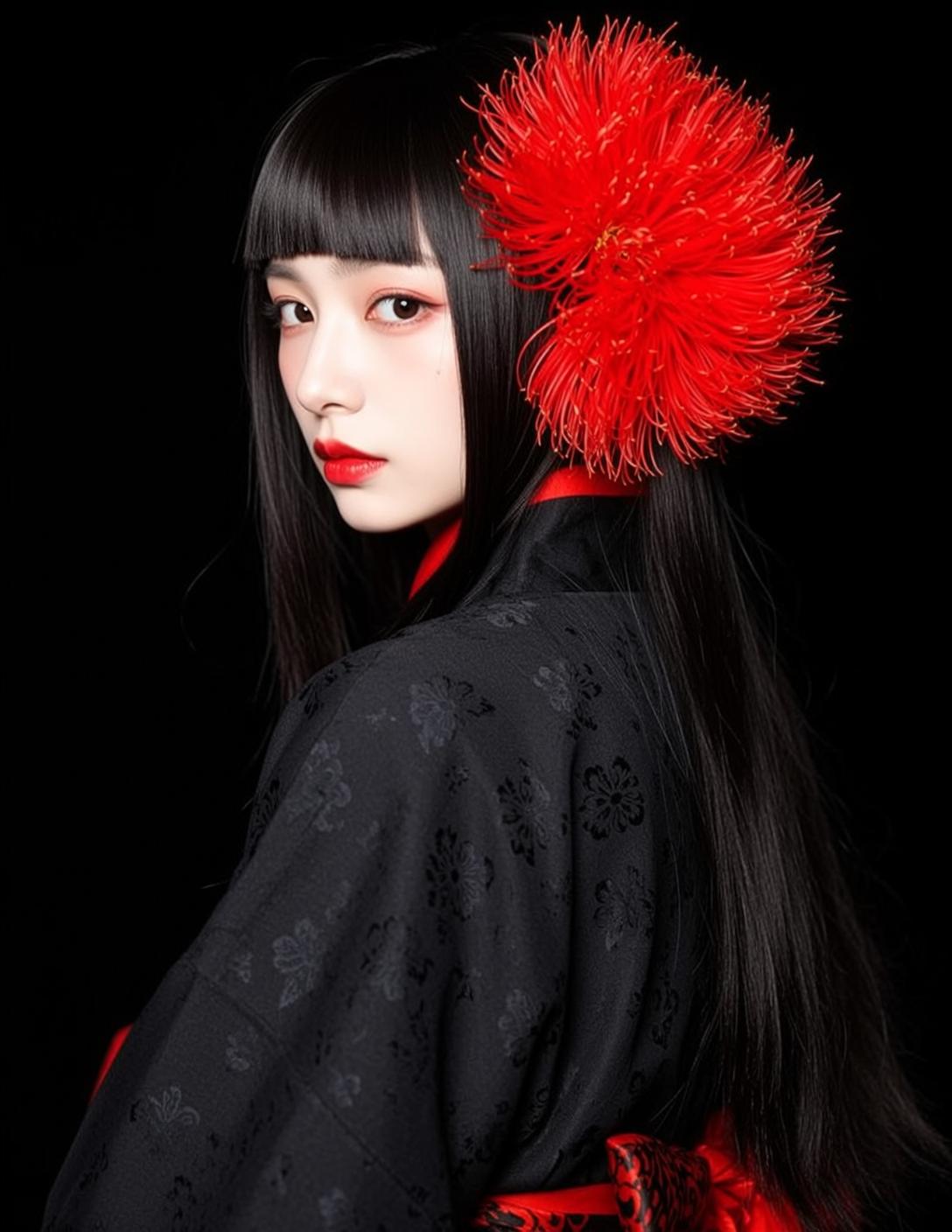 Black Kimono Flower Studio Look
