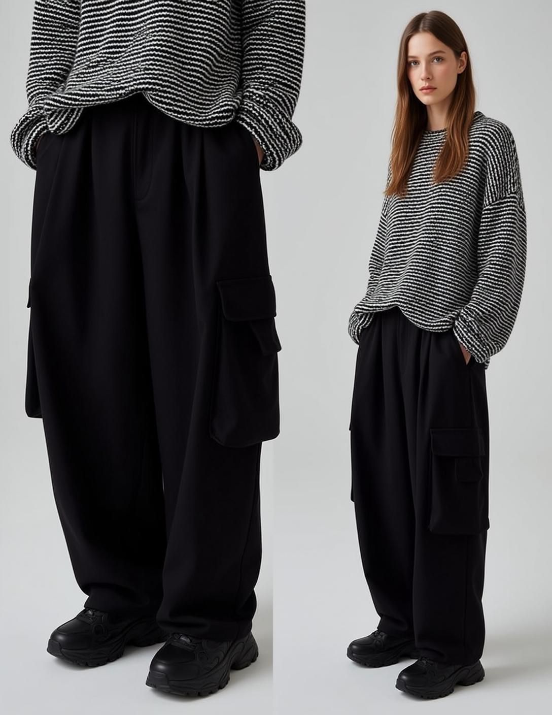 White Sweater and Black Cargo Pants on Studio