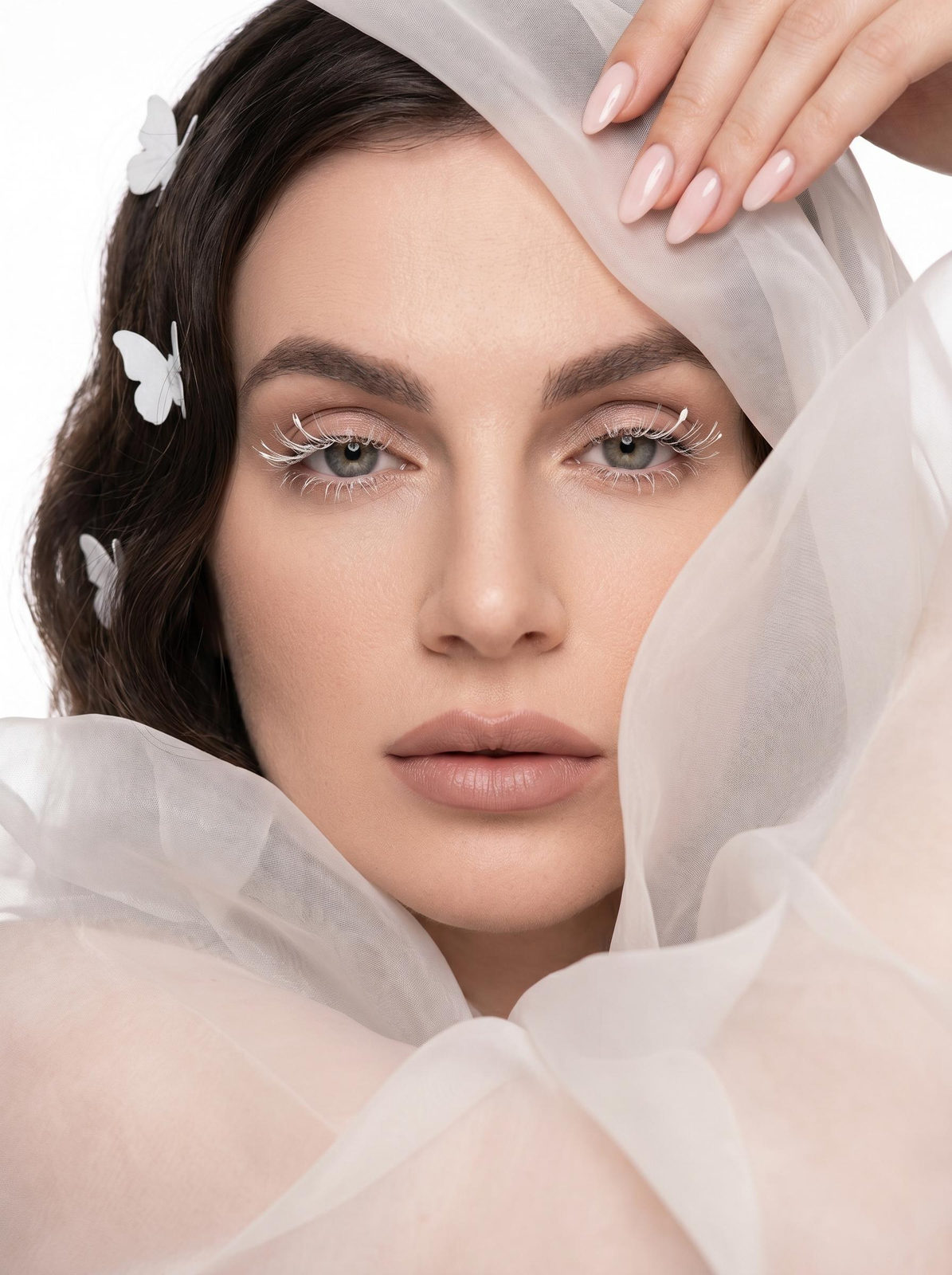 Face Close Translucent White Fabric Soft Airy Shapes