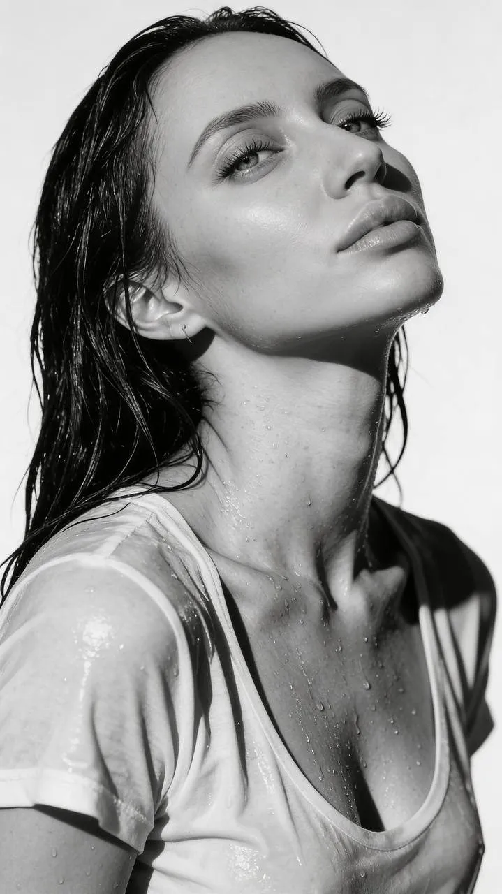 Black White Wet Top Woman Portrait