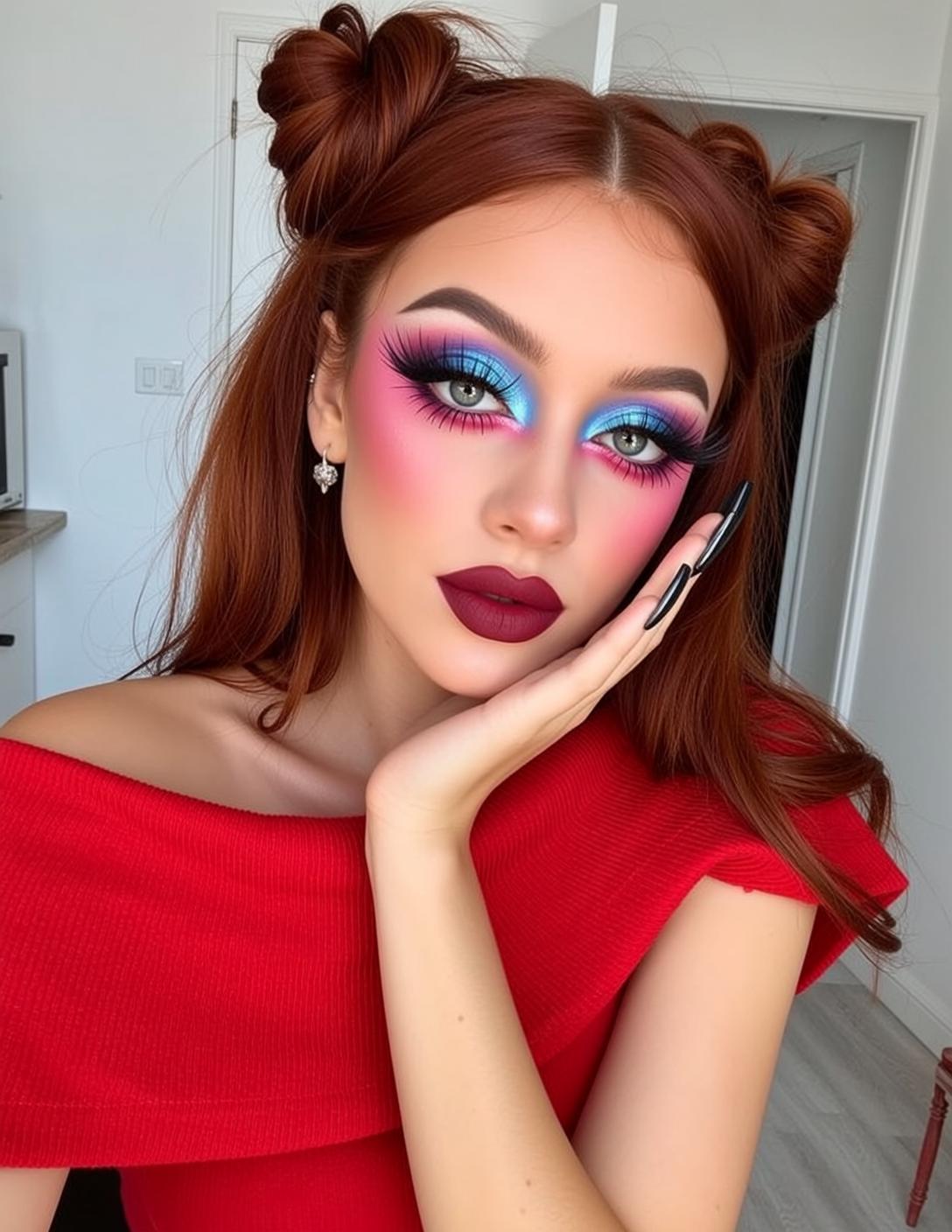 Halloween Makeup Young Long Auburn Styled Two
