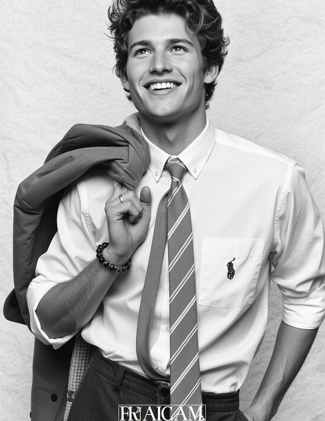 Young Curly Brown Light White Button-down Shirt