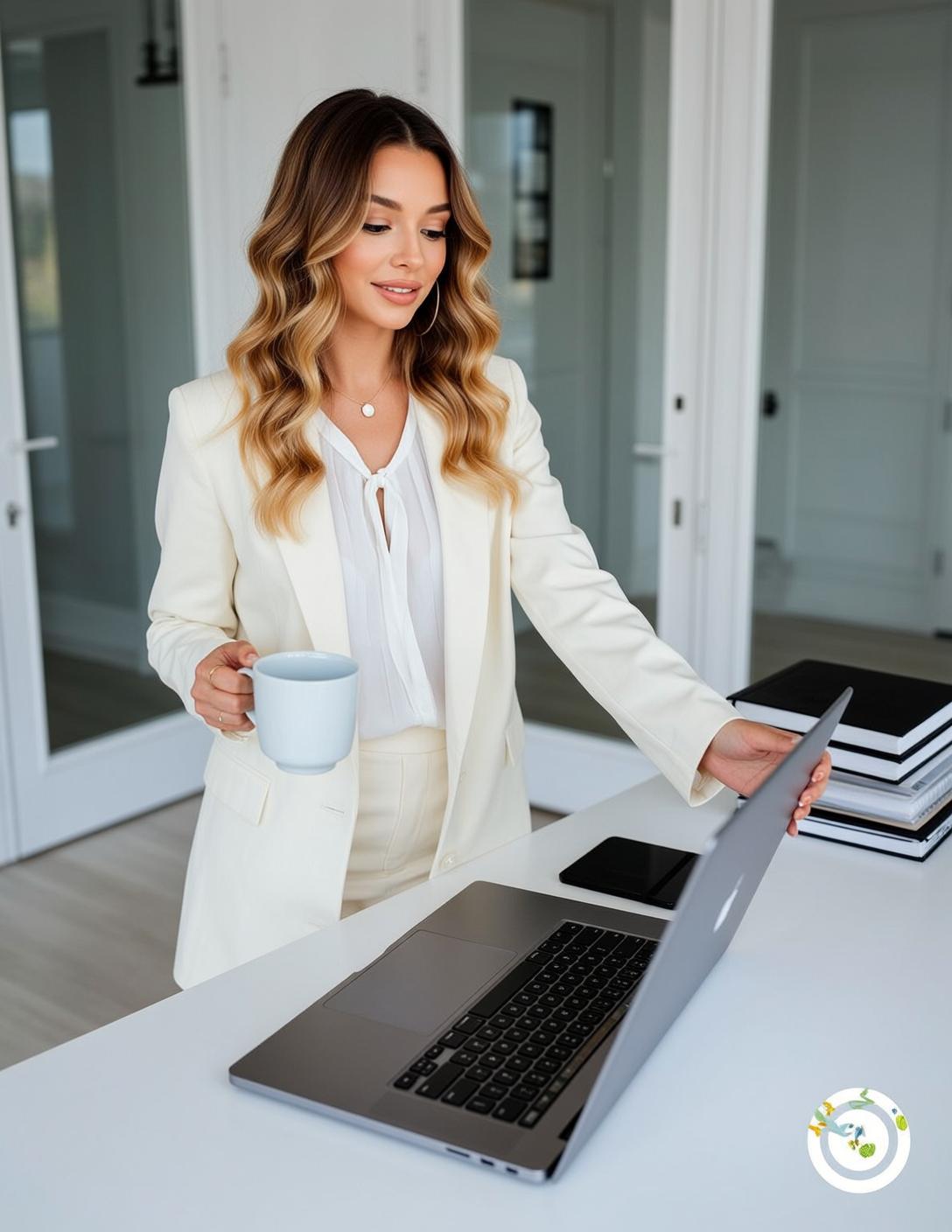 White Blazer White Blouse Tie Office White Desk Mug