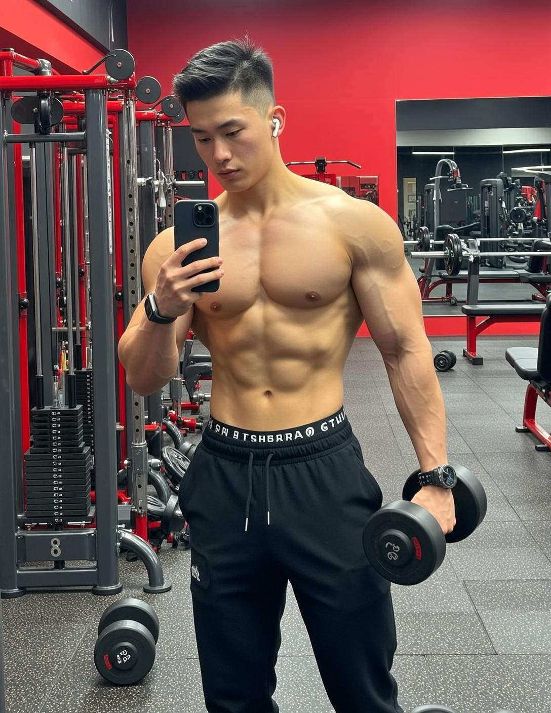 Muscular Asian Short Dark Styled Tan Black