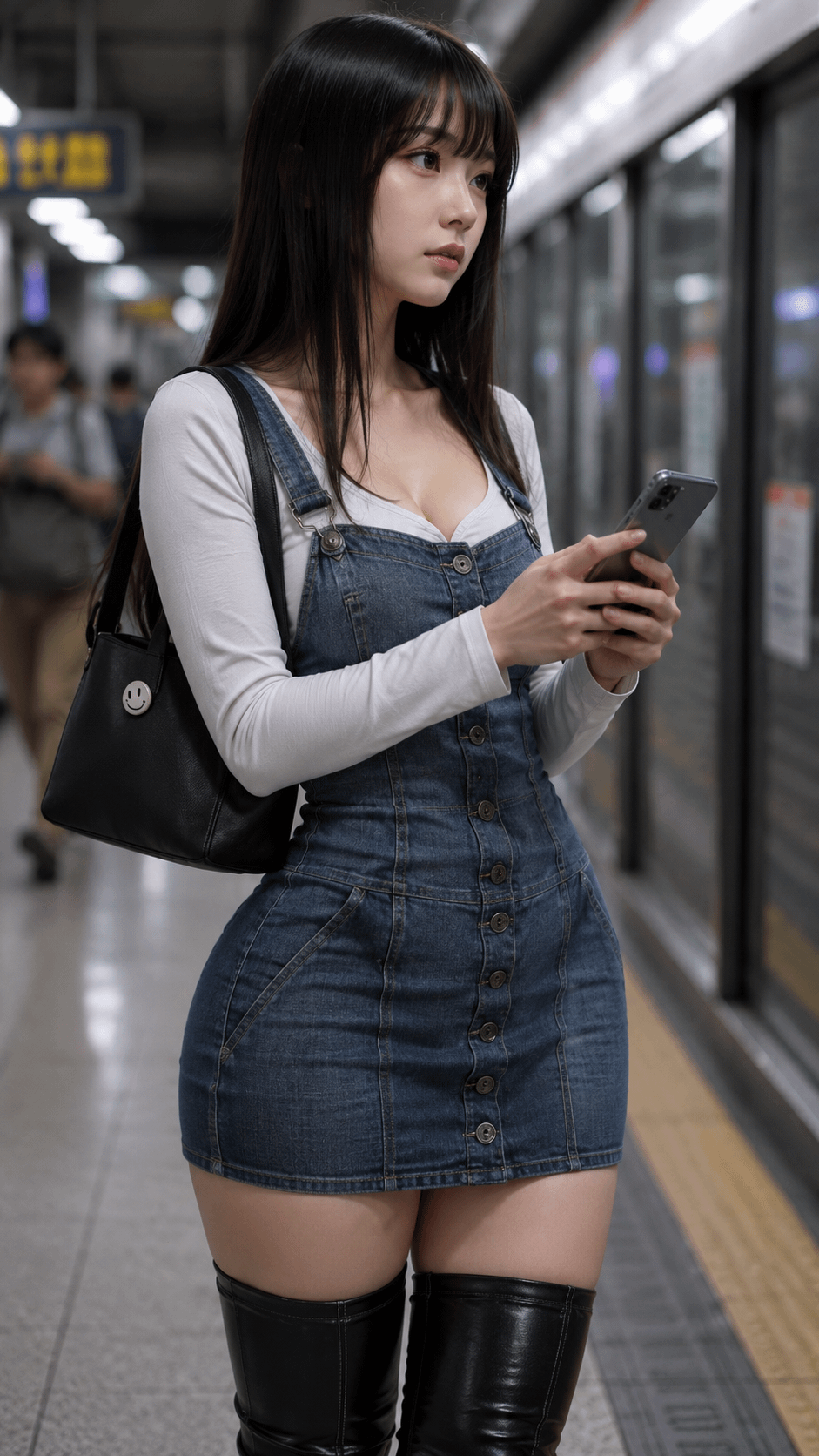 Long Sleeved White Top In Subway Platform reference photo