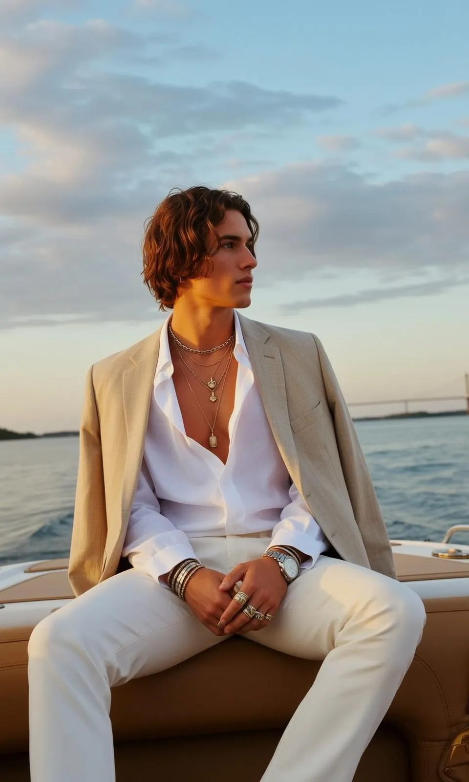Necklace Bracelets Rings And Watch On A Boat Ocean