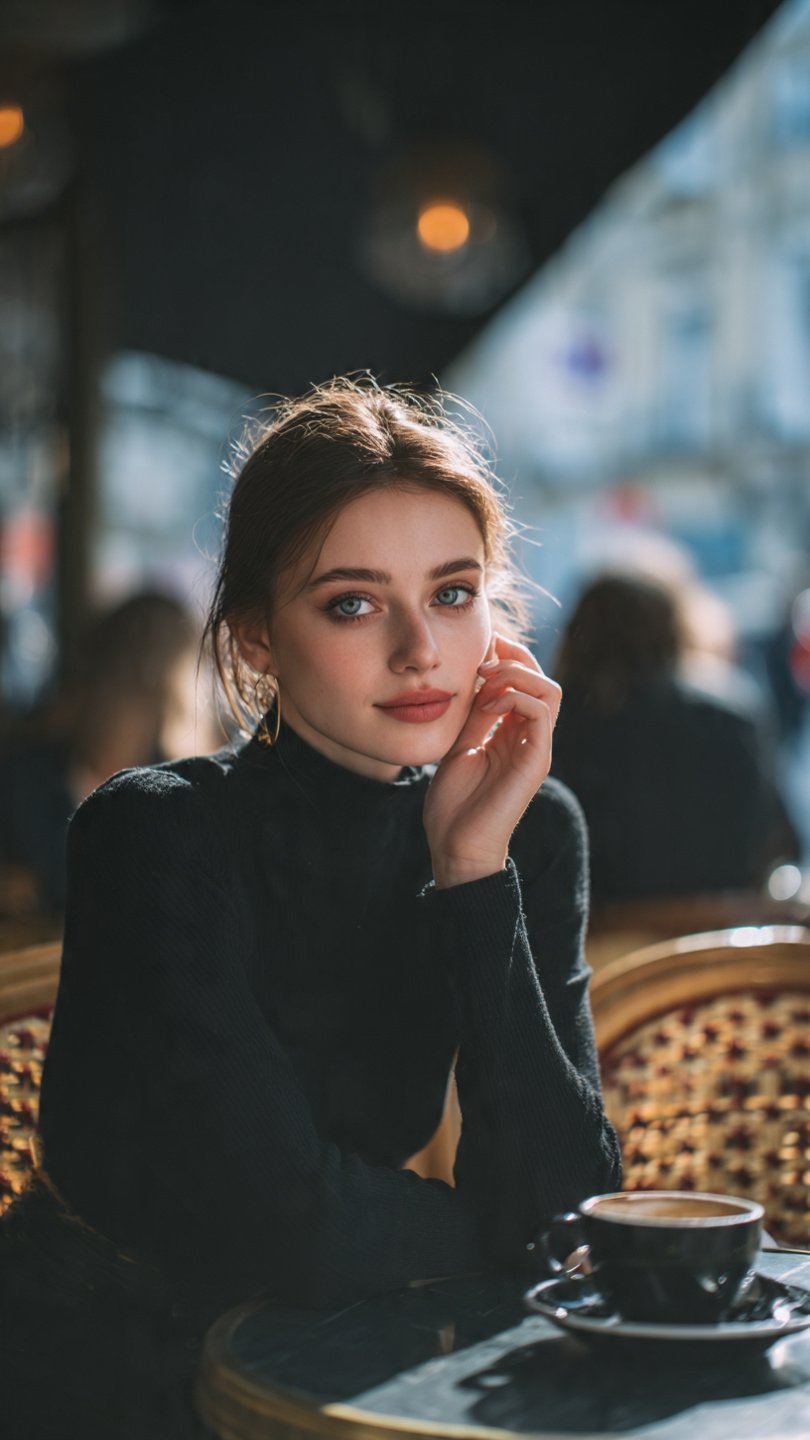 Wooden Table Before Each Softly Blurred European Street