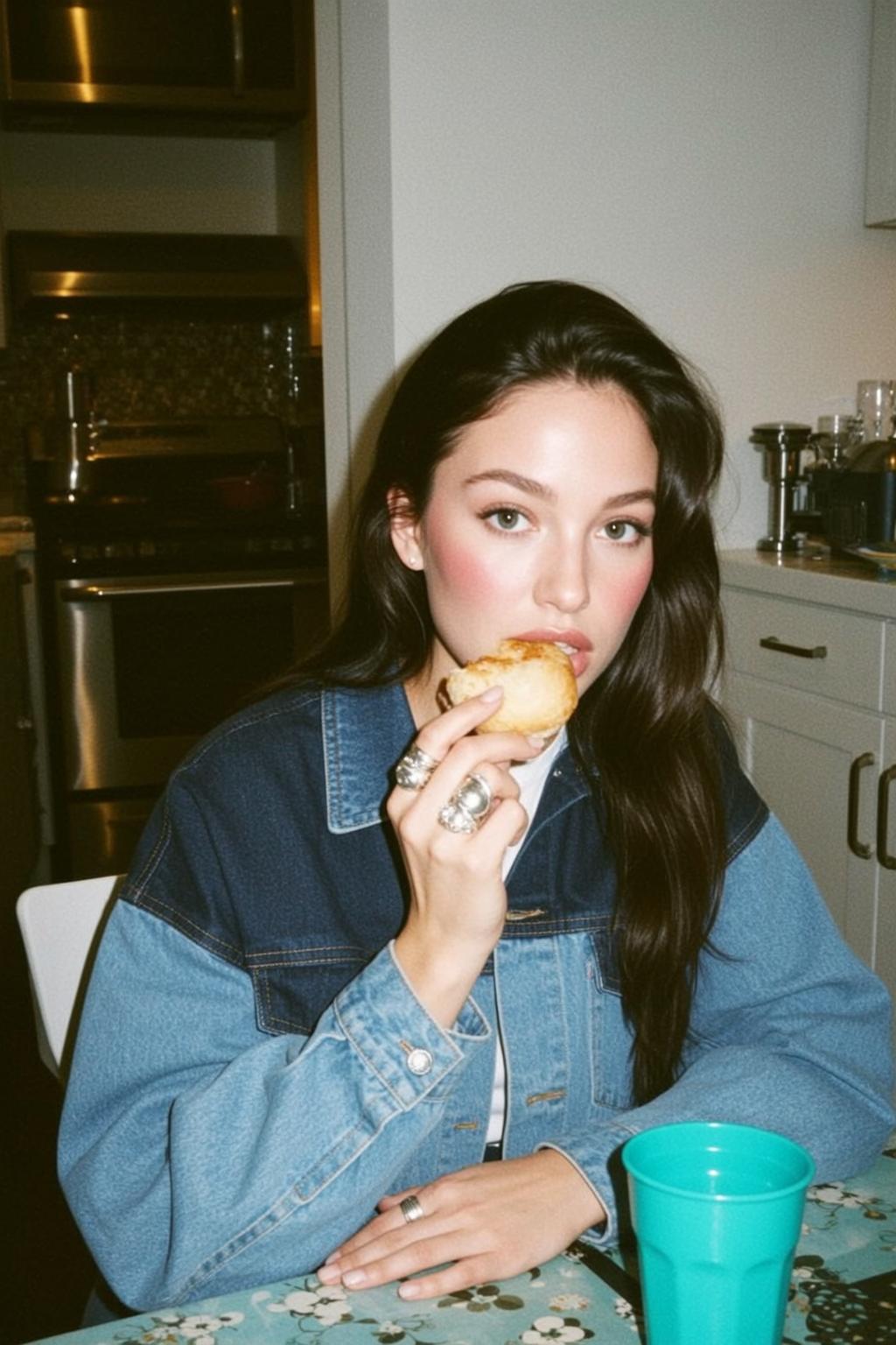 Explore Seated Table Holding Piece Pastry Her