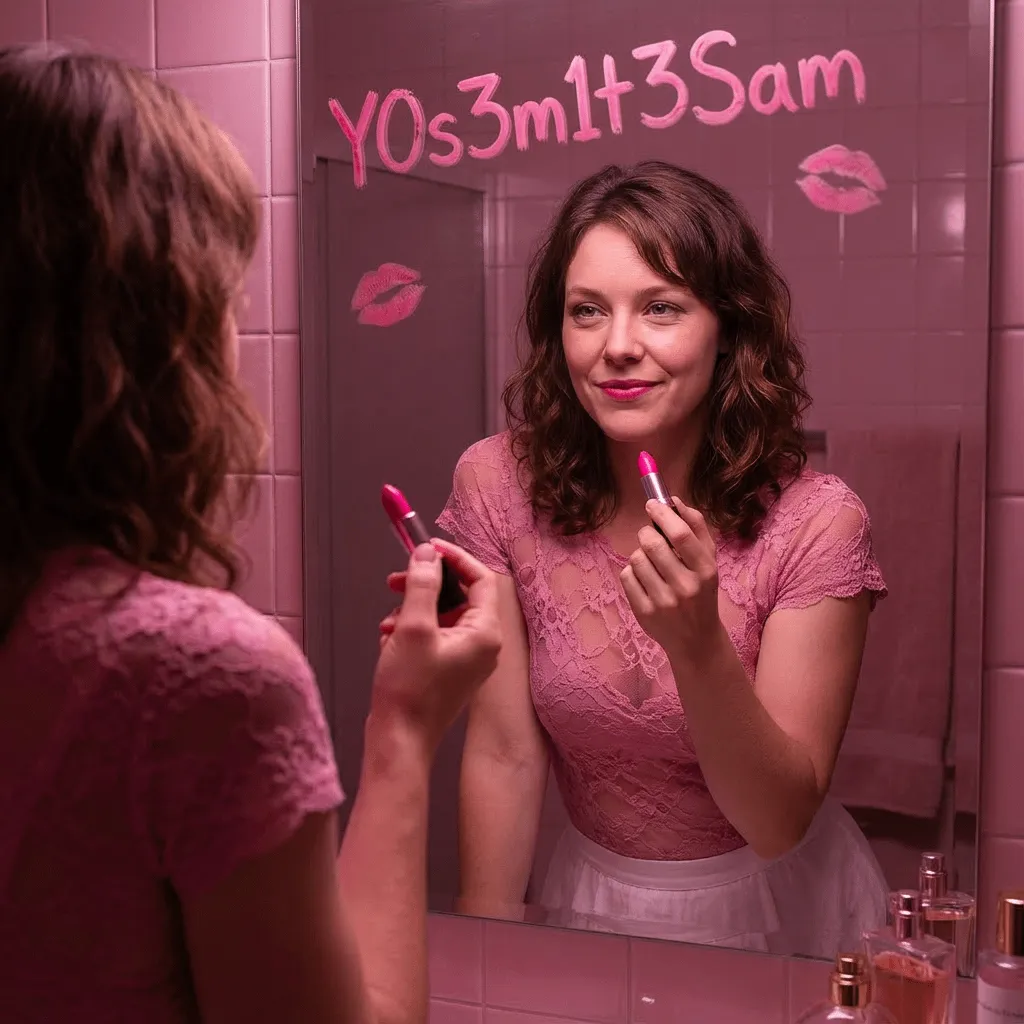 Makeup And Fierce Confident Bathroom Mirror Hot Pink Lipstick