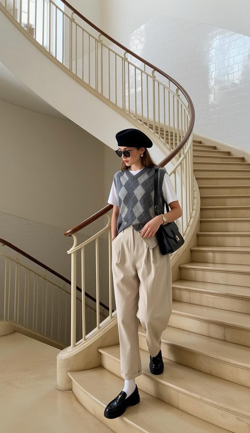 White T Shirt Indoor Staircase Marble Stairs Wooden