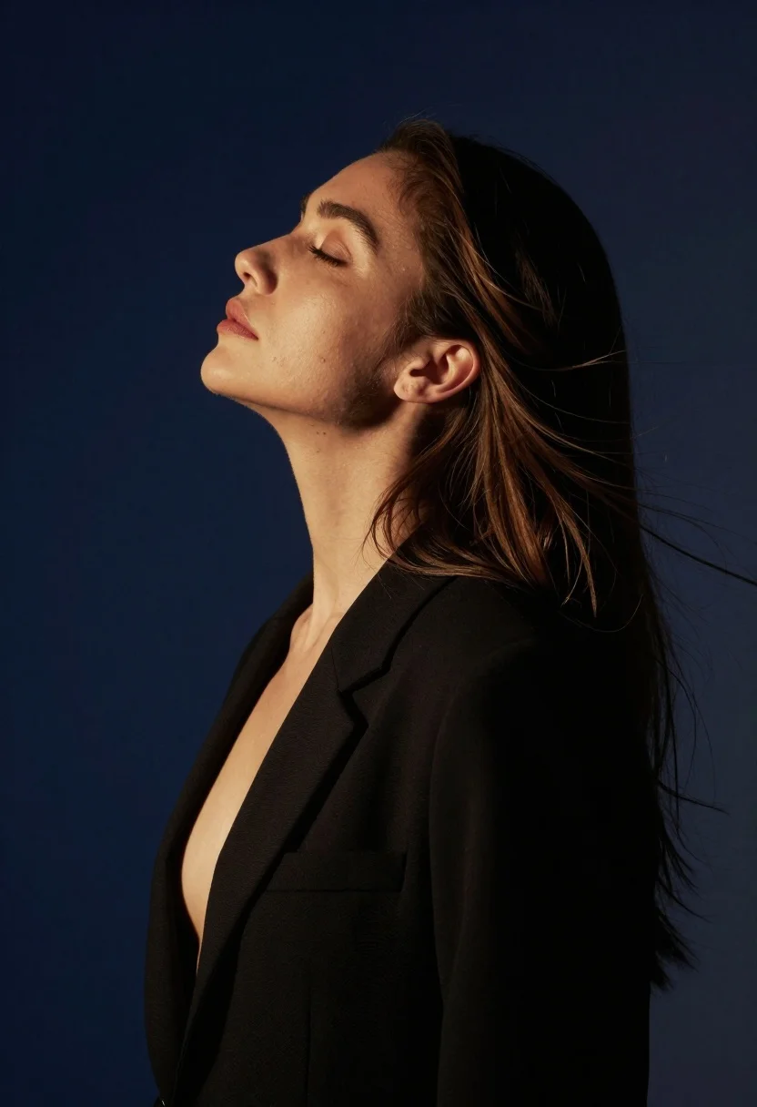 Dramatic Studio Portrait Woman Profile With Her Head Tilted Back reference photo