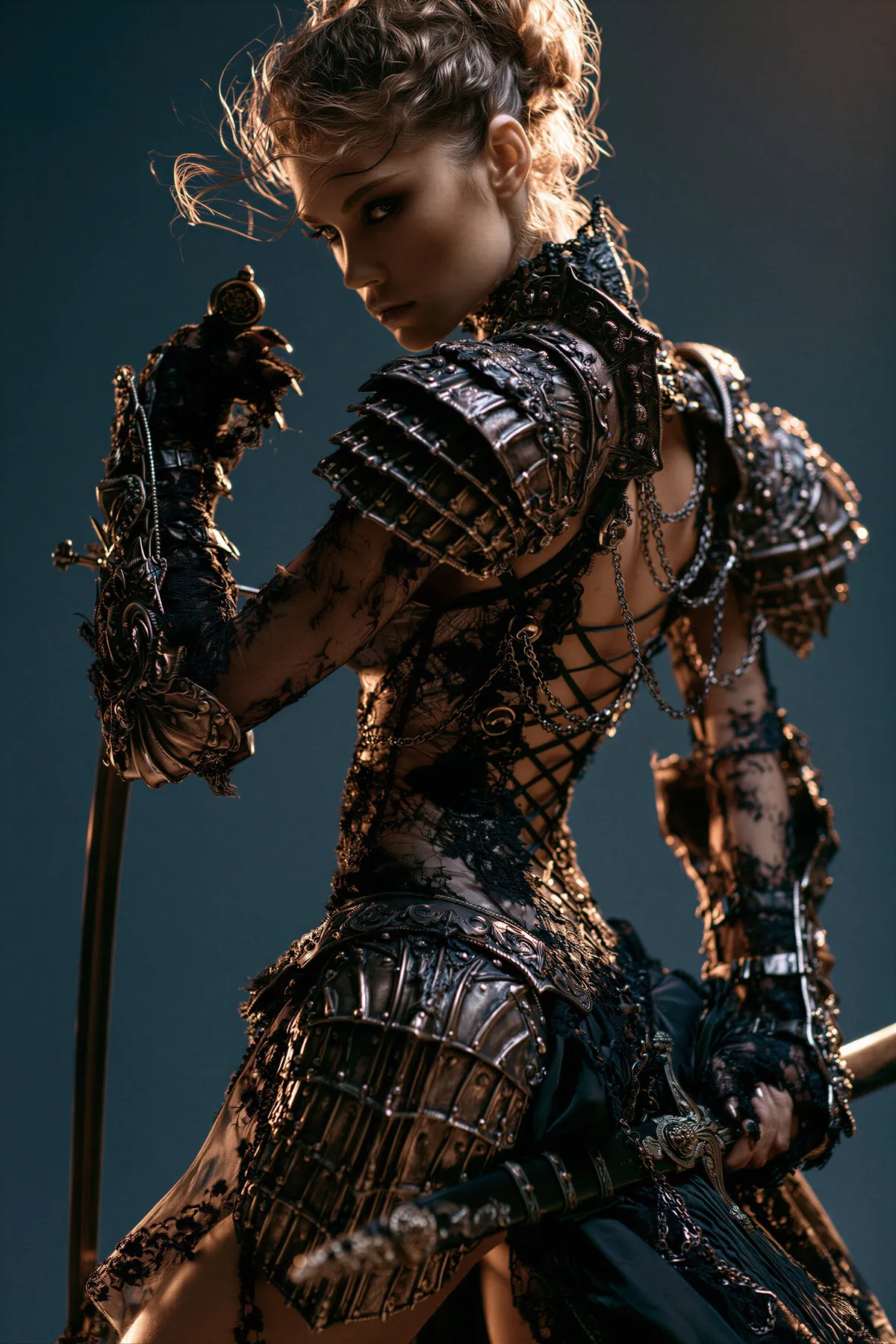 Warrior In Dark Fantasy Armor Side Profile