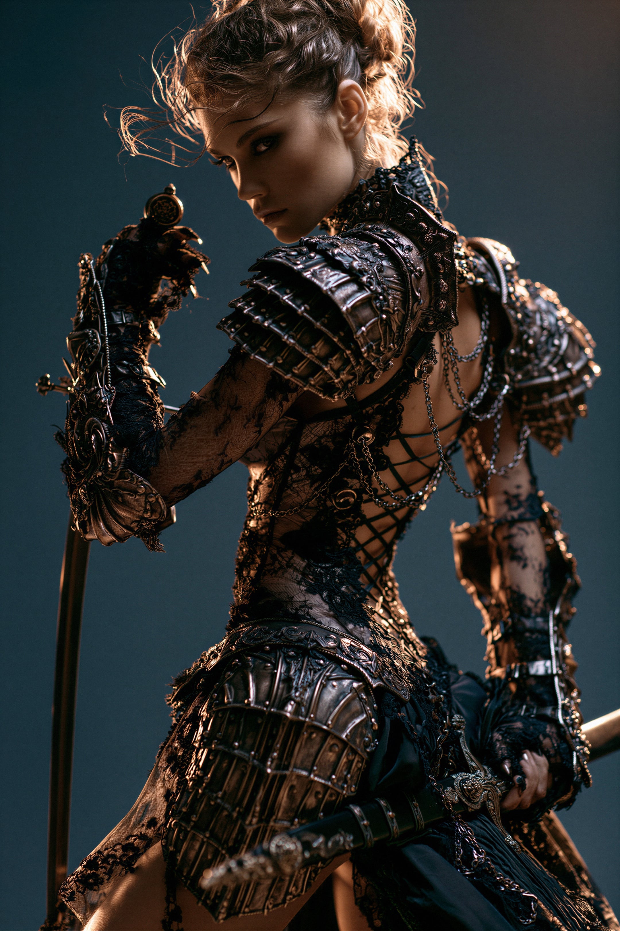 Warrior In Dark Fantasy Armor Side Profile