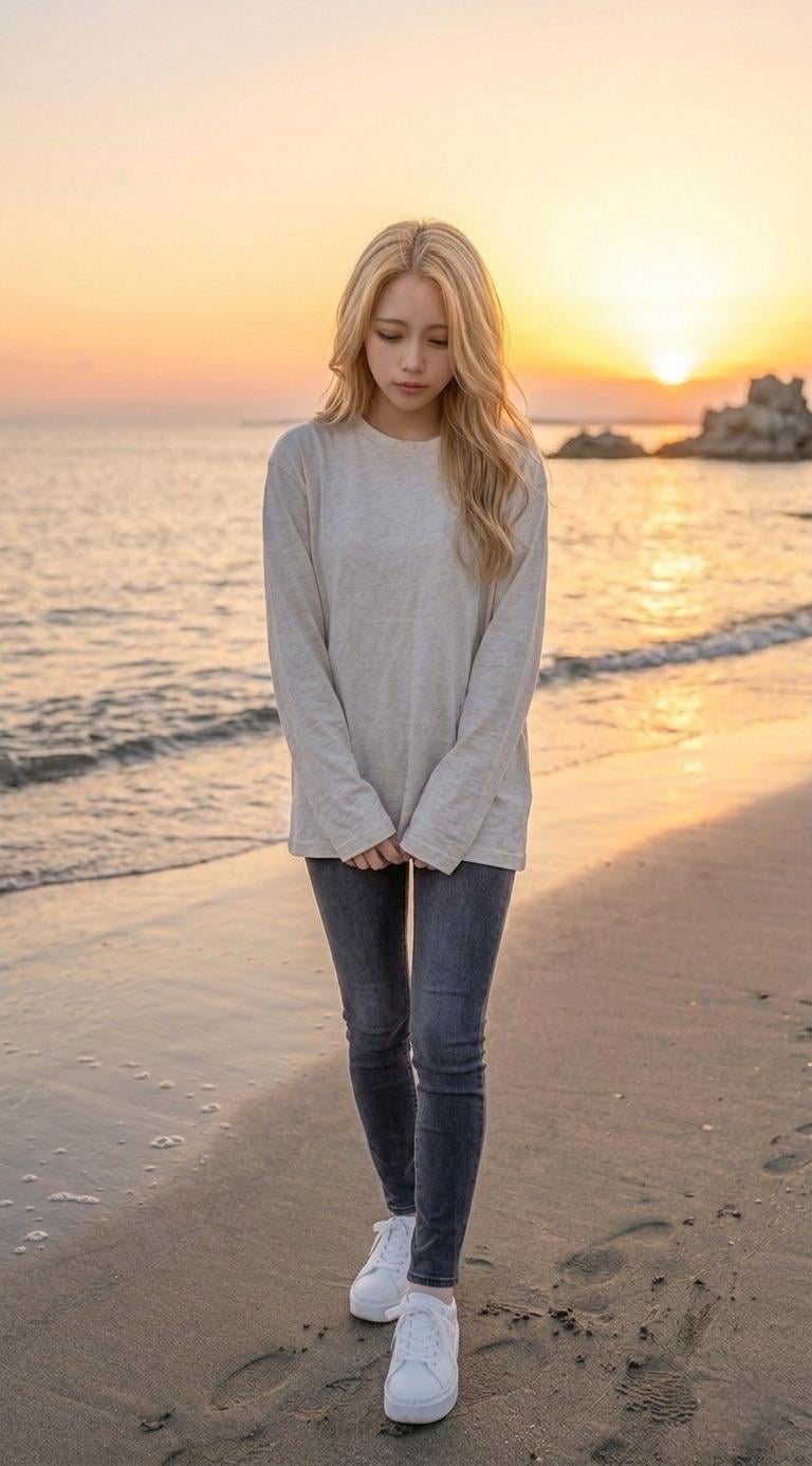 Long Sleeved On Sandy Beach