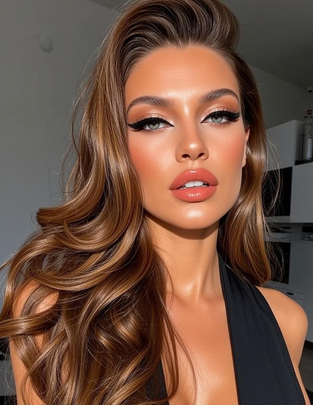 Makeup Captured Chest Her Body Angled Slightly