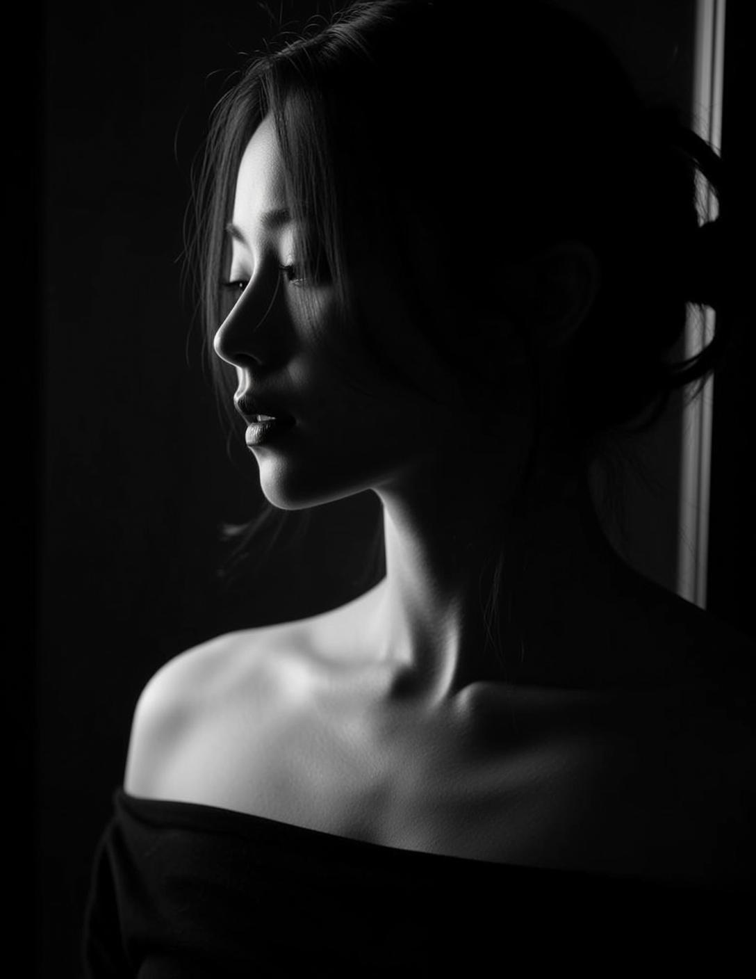 Monochrome Profile Off Shoulder Portrait