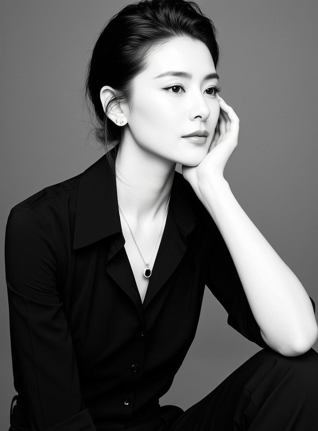 Luxury Young East Asian Black Pulled Back
