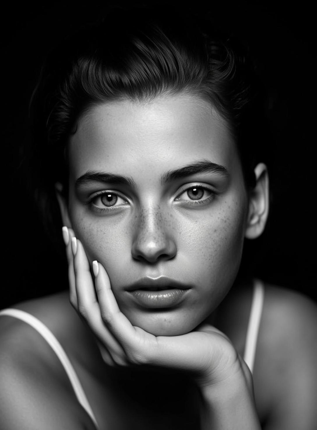 Portrait Orientation Black And White Photorealistic Image Young Woman With
