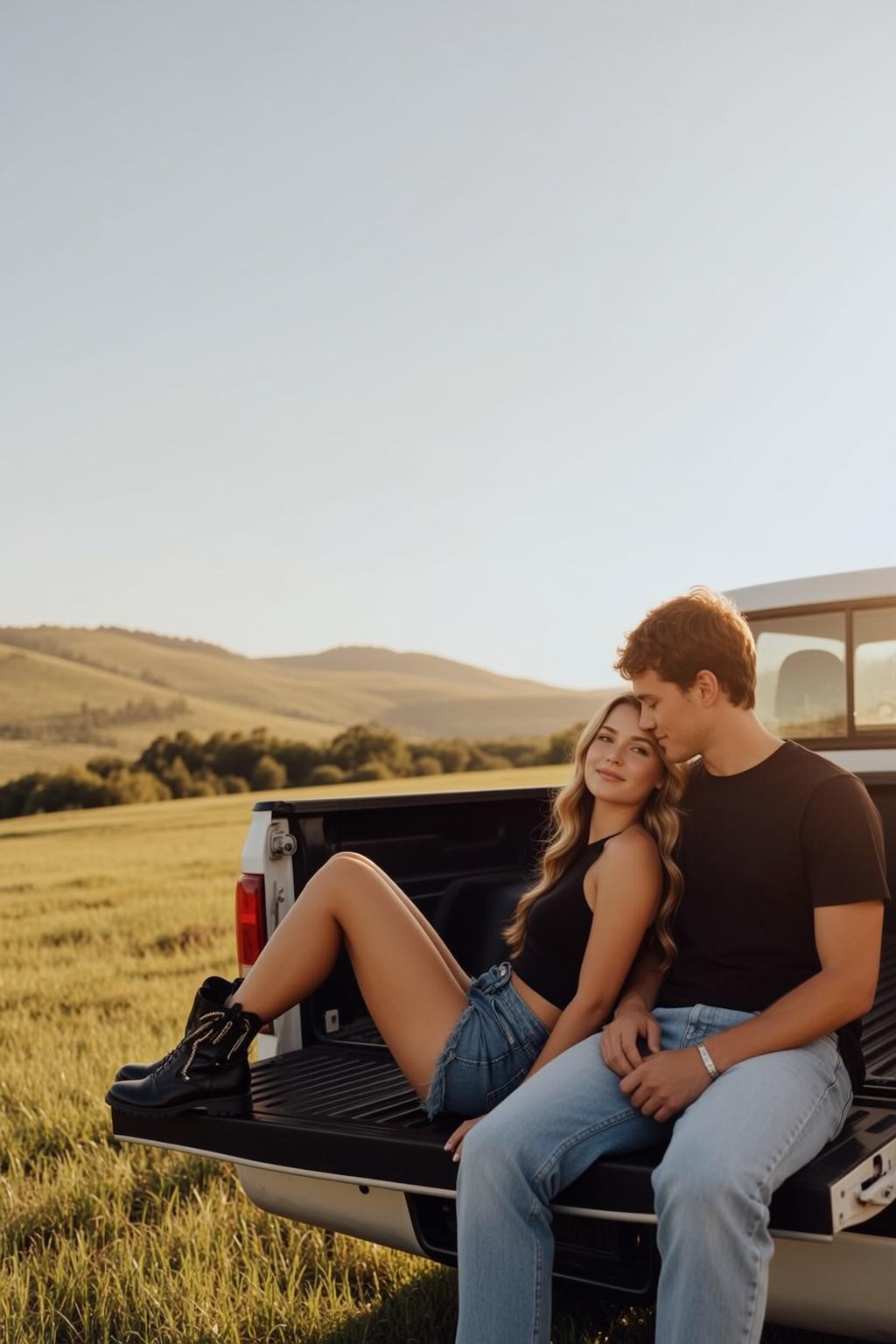 Country Couple Grass Lounge Pose