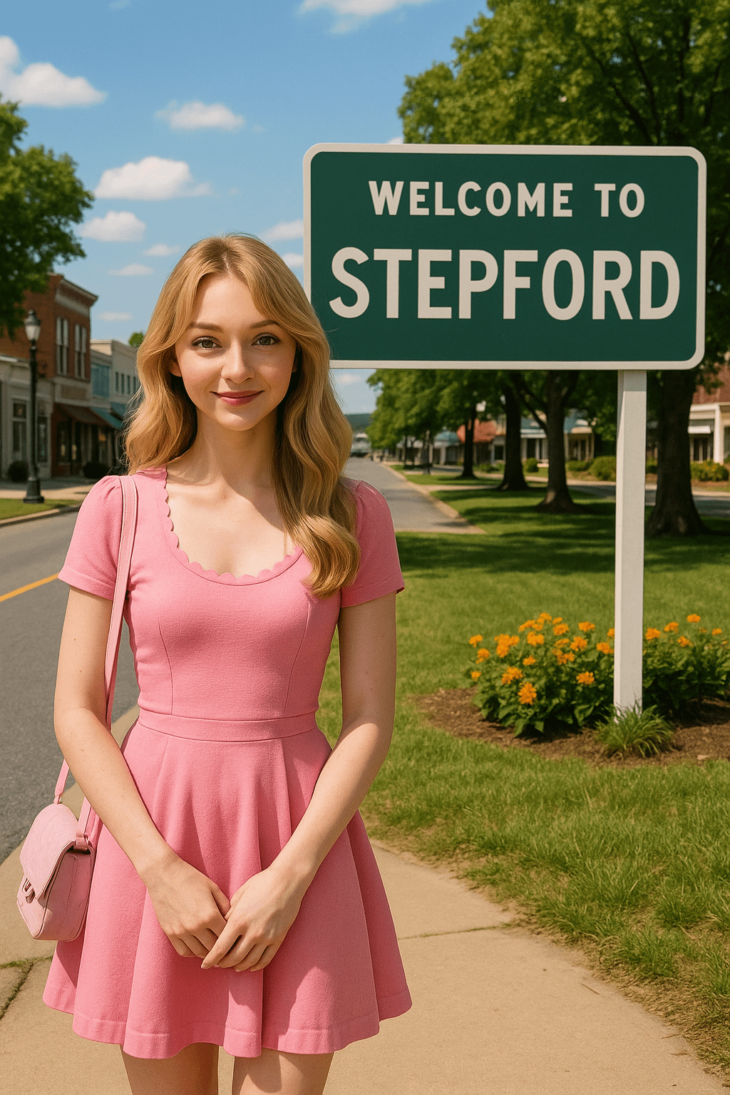 Short Sleeved On Sidewalk In Suburban Town